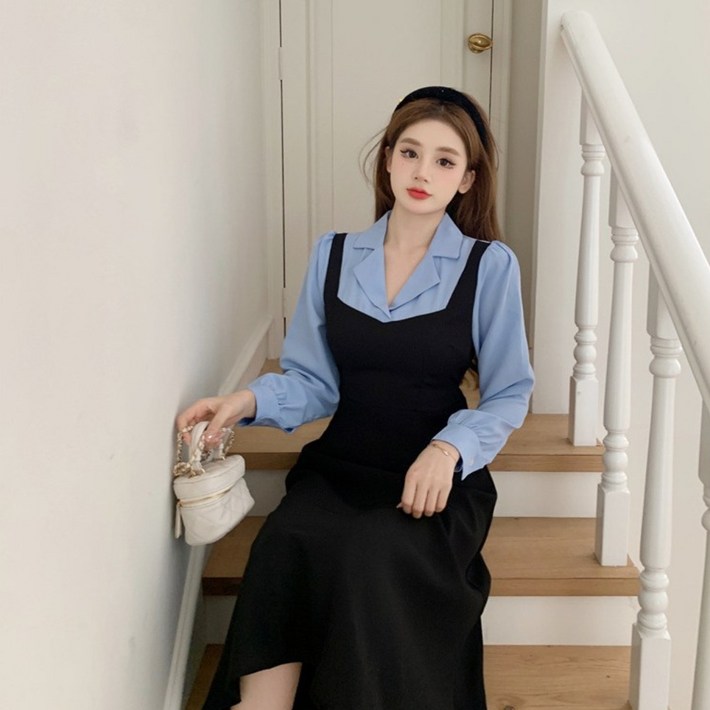 써니핏 하객룩 셔츠 뷔스티에 롱 원피스 오피스룩    M2XL S1015