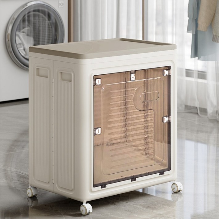 순수팩토리 150L 대용량 폴딩이불정리함 이동식폴딩박스 간편접이식 대용량폴딩박스 1단, 아이보리투명, 1개