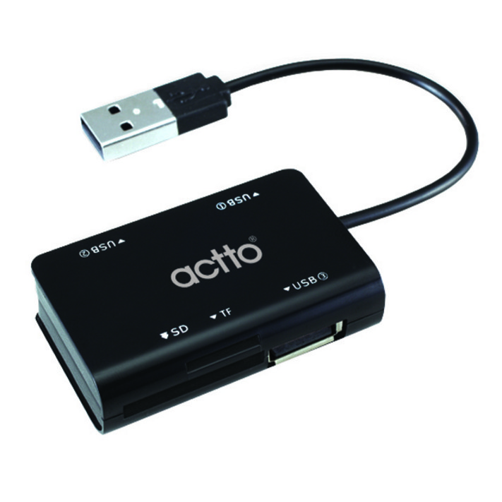 sd카드어댑터 엑토 카드리더 겸용 USB 허브, CRH-06, 블랙