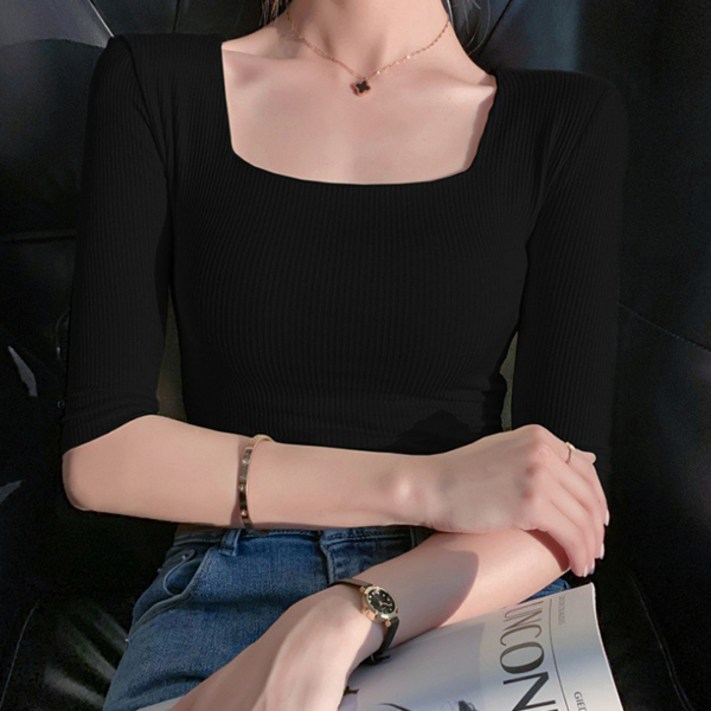 루나걸 여성용 폴랑 스퀘어 골지 티셔츠 루나걸 여성용 폴랑 스퀘어 골지 티셔츠