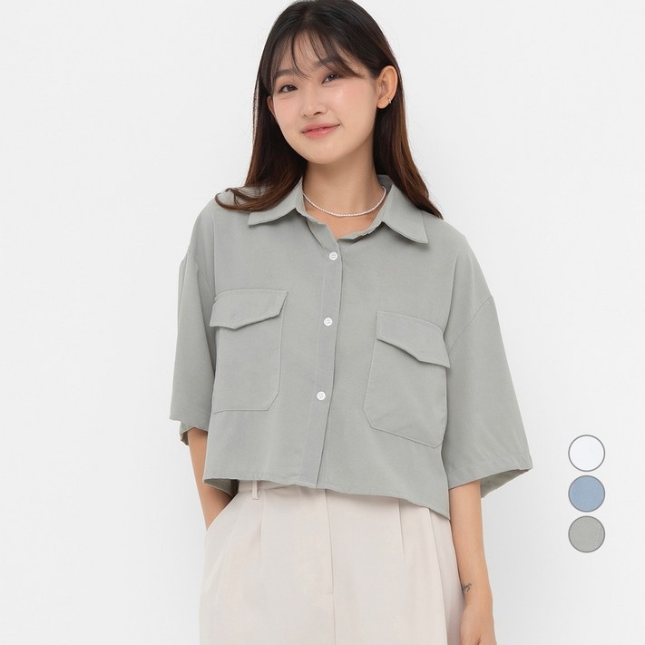 ELLE GIRL 베이직 크롭 반팔 셔츠