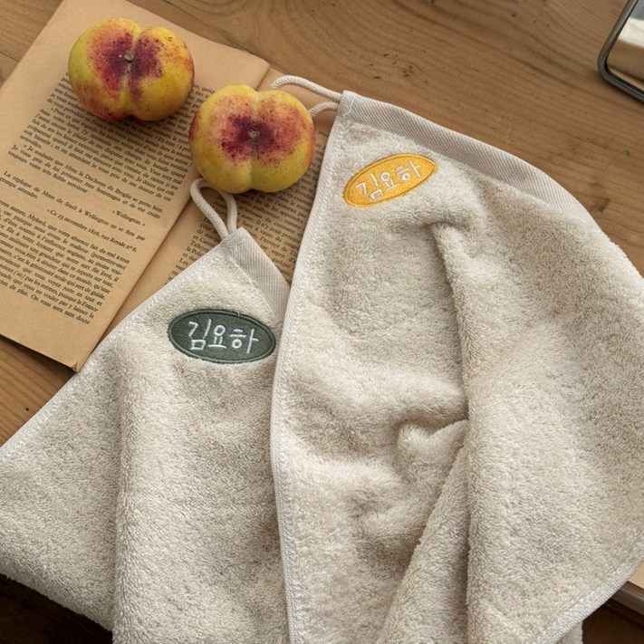 가정식자수 이름자수 어린이집 고리수건 유치원 무염 5장 세트 40수 코마사, 1세트, 오벌라인베이지