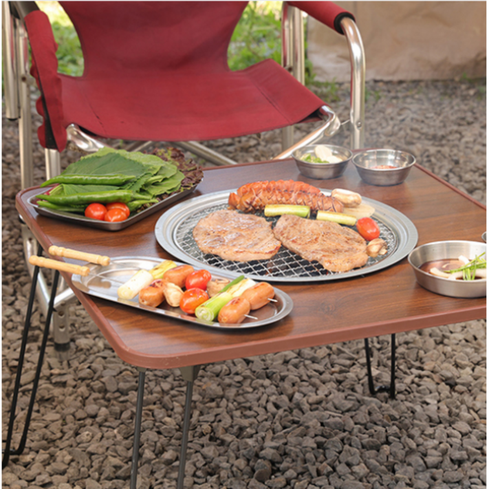 플라츠 내장형 다용도 만능 캠핑 야외 테이블 바베큐그릴 숯불 화로대 숯 트레이 세트, 1개