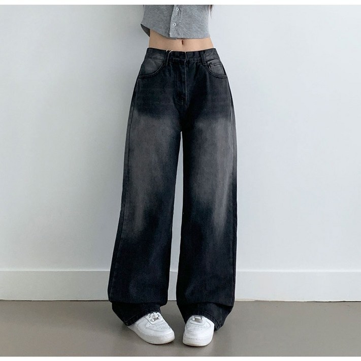 부기샵  마커 워싱 Y2K 사이드 워싱 데님 와이드 청바지