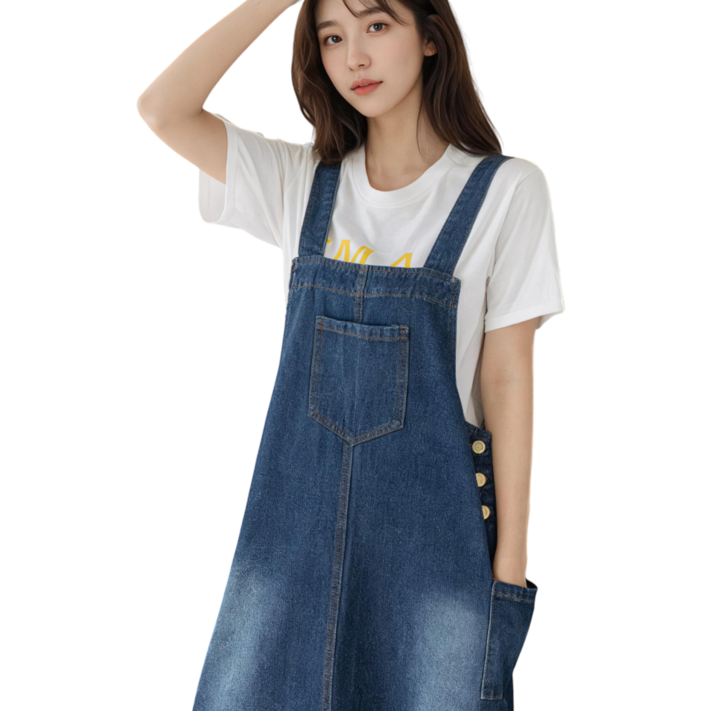 데일리바이블 루즈핏 뷔스티에 멜빵 데님 스커트 원피스 치마