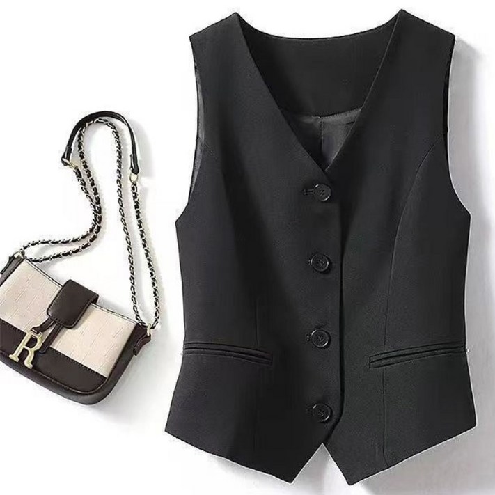 여성 정장조끼 슬림핏 숏조끼 베스트 아우터 2컬러 심플 무지 민소매 코트 빅사이즈 쇼트핏 베이직 노카라 고급  오피스룩 결혼식 하객룩