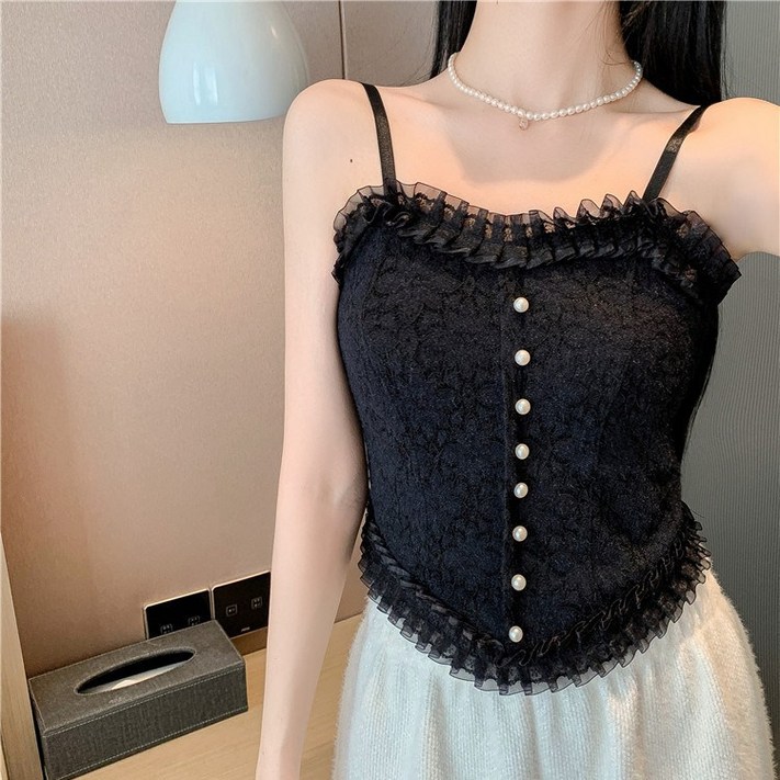 당일발송 여신 레이스 나시 브라캡내장 레이스 이너티 여신 진주단추 끈나시