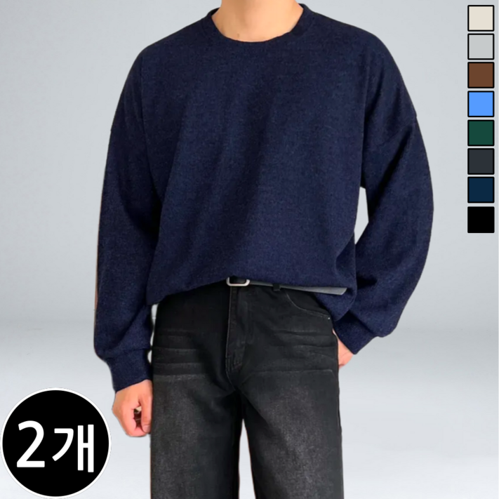 11 남자 오버핏 니트 빅사이즈 긴팔 티셔츠 스판 라운드 스웨터 31402