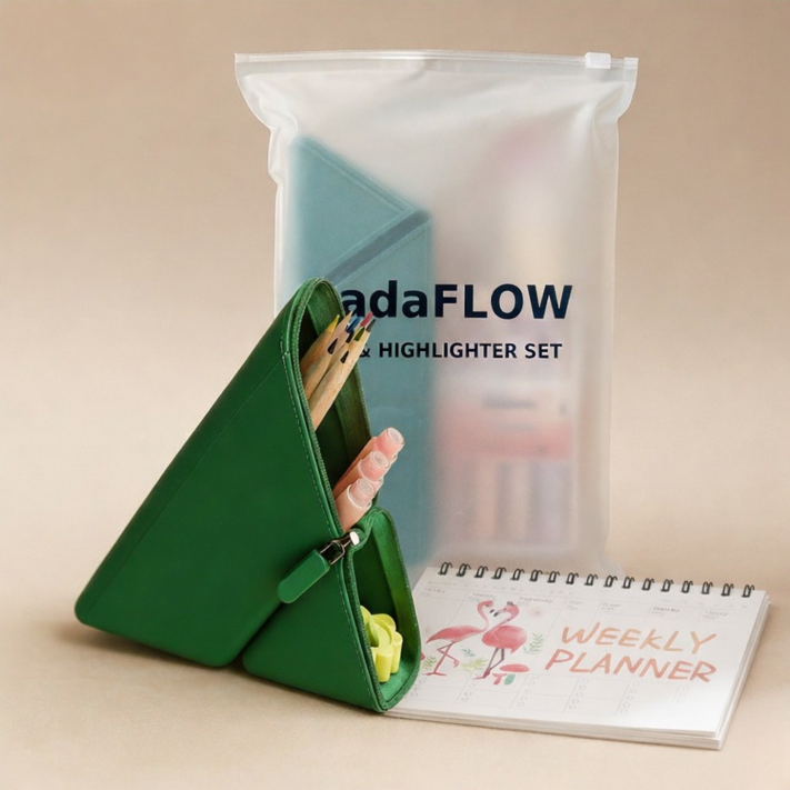 초등학생 학용품세트 문구선물 세우는 실리콘 필통 5종 세트, 1개, 그린set