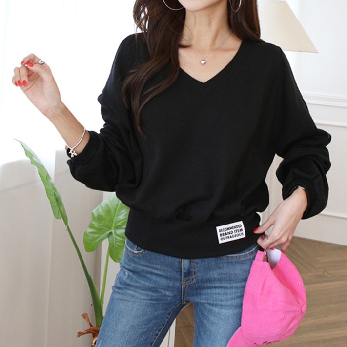 마이쏭 브랜드V넥크롭맨투맨 긴팔 데일리룩 신상