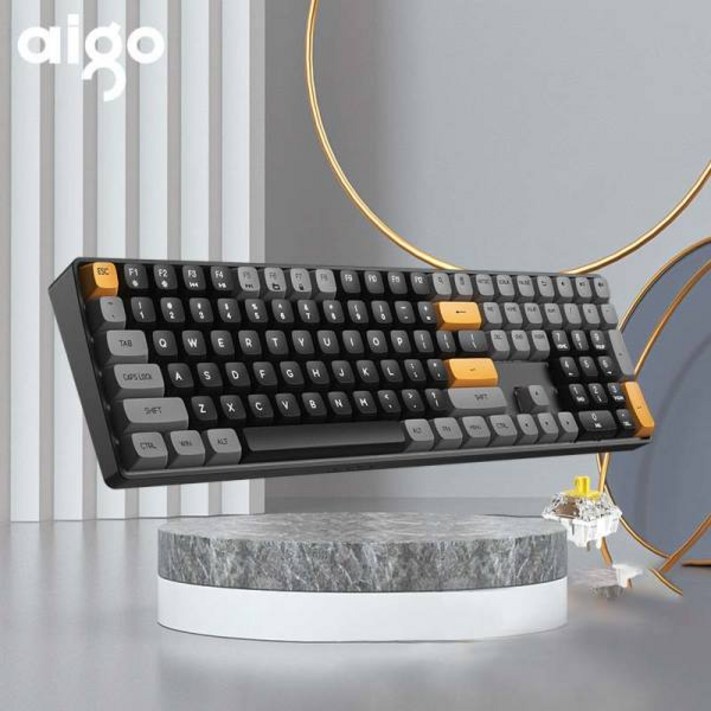 aigo A100A108 유무선 듀얼 모드 기계식 키보드PBT키캡 2중사출, A108흑당색청축, 일반형 aigo A100A108 유무선 듀얼 모드 기계식 키보드PBT키캡 2중사출, A108흑당색청축, 일반형