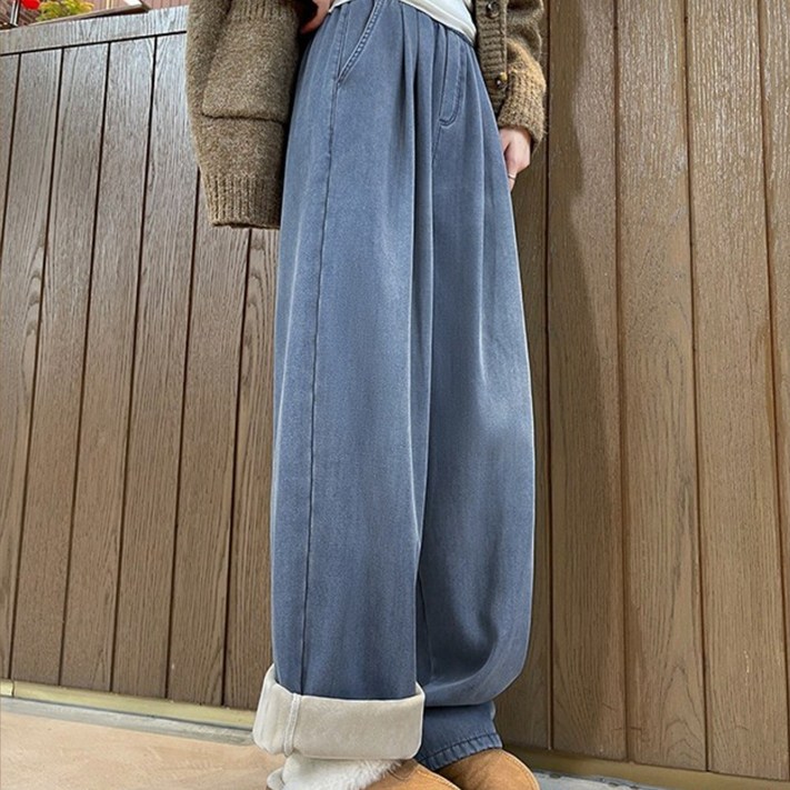 샤일리 여성 기모 청바지 와이드핏 데님 팬츠 숏기본롱