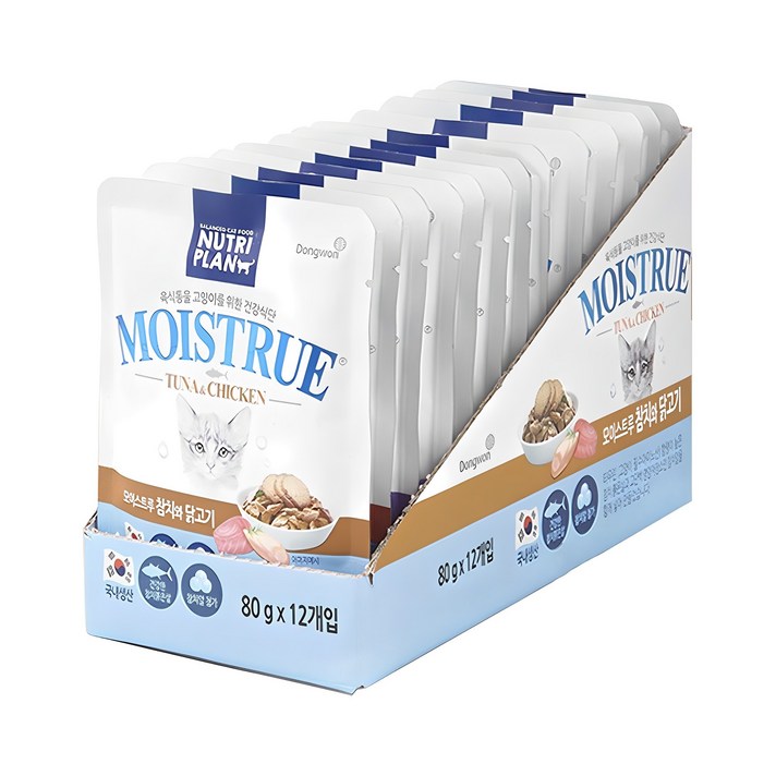 동원뉴트리플랜 고양이 모이스트루 습식 간식, 혼합맛참치닭고기, 80g, 12개