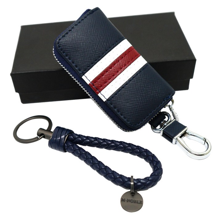 엠노블 프리미엄 가죽 키케이스 + 키홀더, 네이비