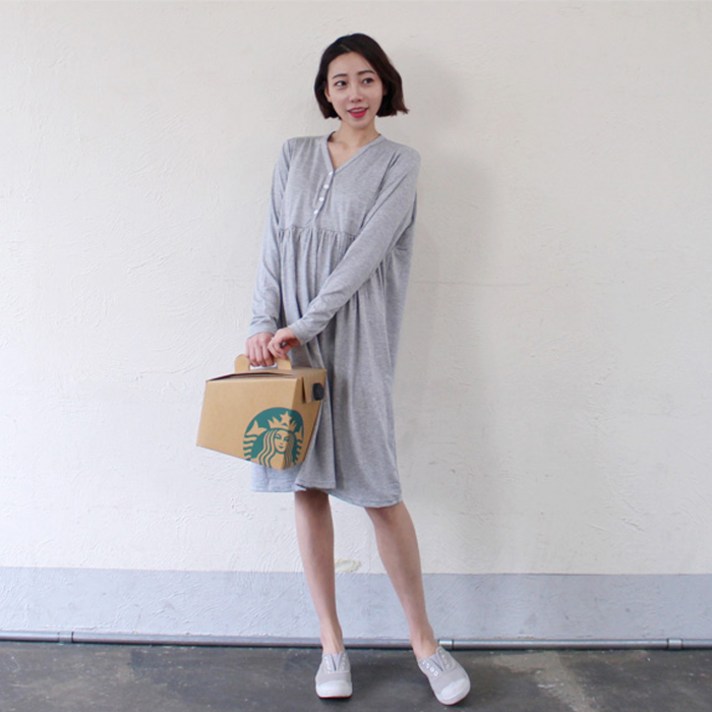 맘스케치 임산부 단추수유원피스 수유복