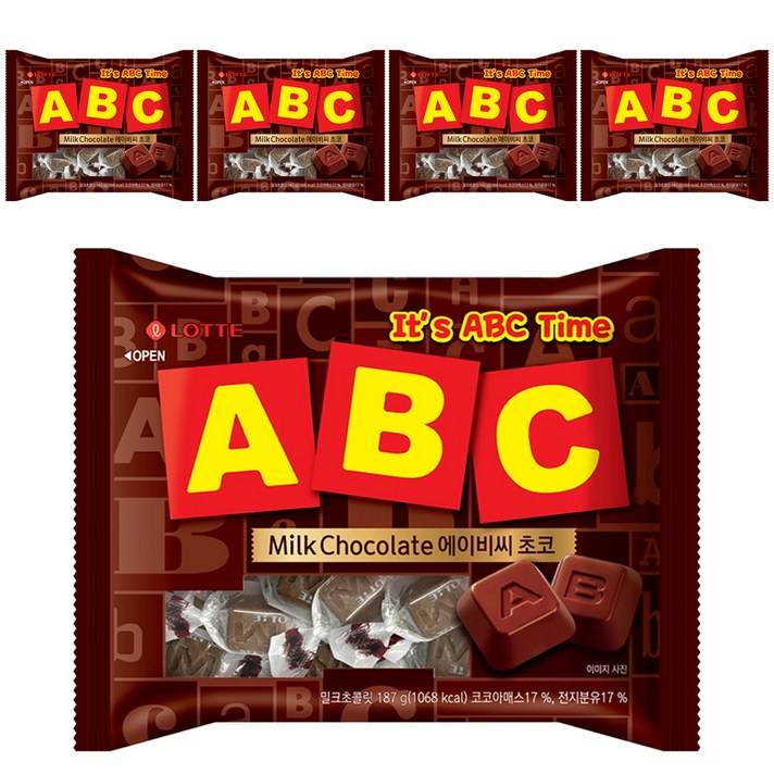  롯데제과 에이비씨 초콜릿, 187g, 5개 