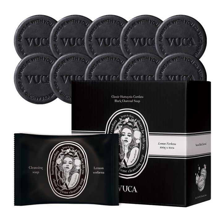 뷰카 클래식 어성초 블랙 차콜 비누 레몬버베나향, 100g, 10개
