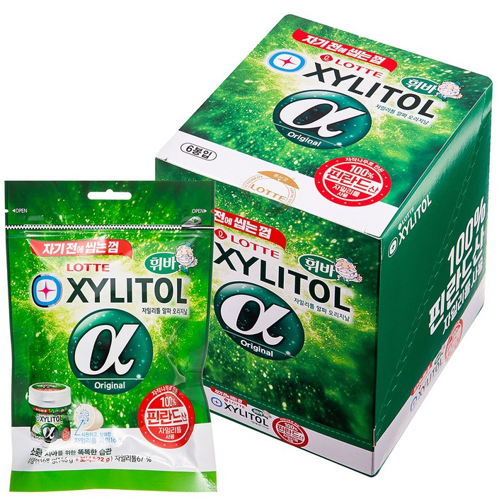 롯데자일리톨 알파 오리지날 껌, 168g, 6개