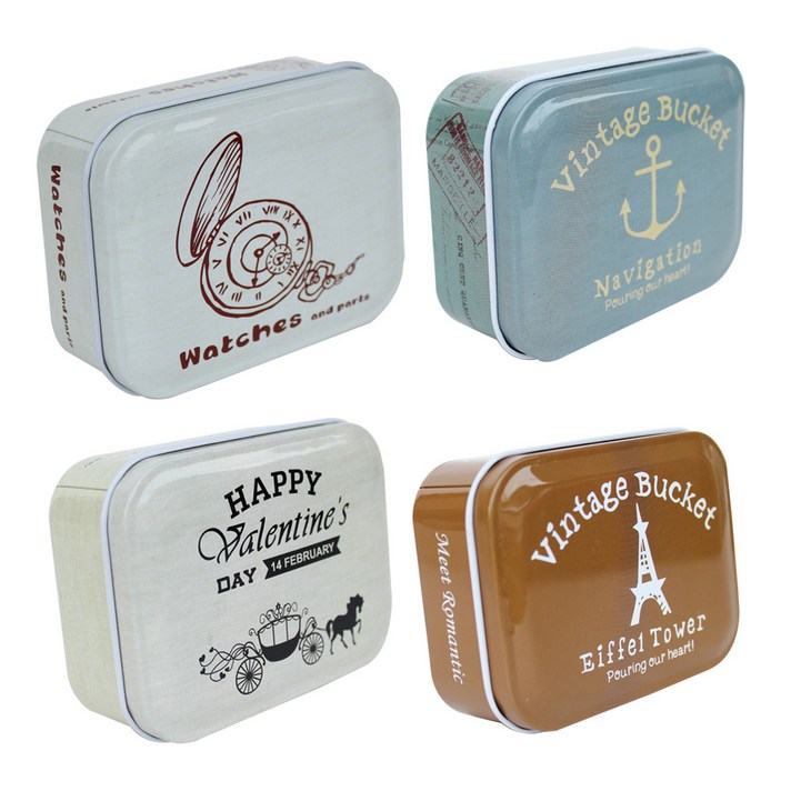 세계여행 틴케이스 4p 시계  마린  마차  에펠탑