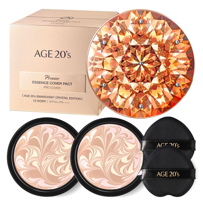 에이지투웨니스 프리미어 크리스탈 에디션 케이스 + 리필 14g x 2p + 내장퍼프 2p, 13호 아이보리, 1세트