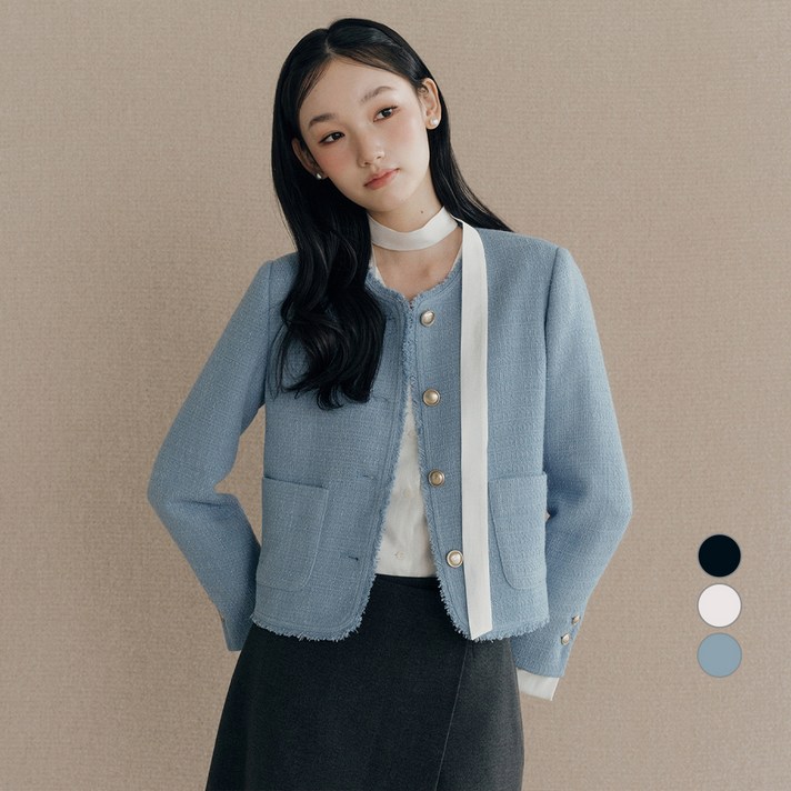 로엠 여성용 칼라리스 트위드 자켓