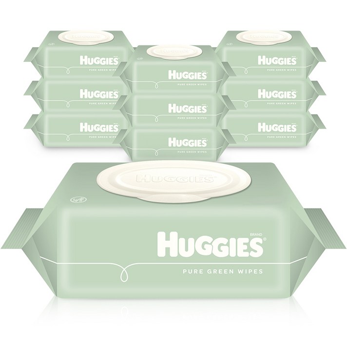 하기스 퓨어 그린 유아물티슈 캡형, 72매, 10개