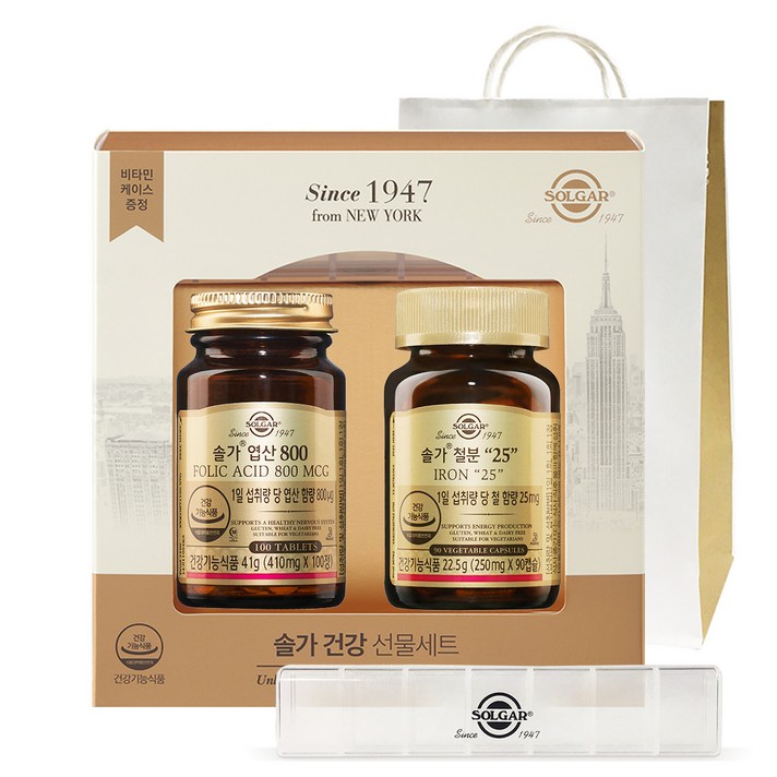 솔가 엽산 800 41g + 철분 25 22.5g + 쇼핑백 + 알약케이스 세트, 1세트