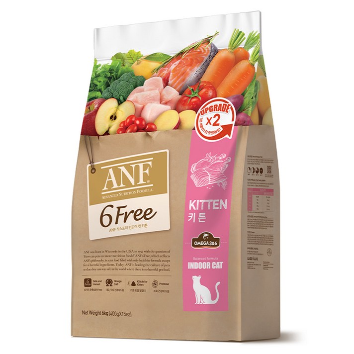 ANF 생후 12개월 이전 식스프리 인도어 캣 키튼 건식사료, 키튼, 6kg, 1개 ANF 생후 12개월 이전 식스프리 인도어 캣 키튼 건식사료, 키튼, 6kg, 1개