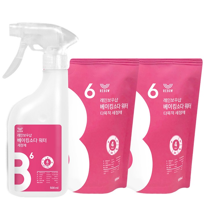  레인보우샵 베이킹소다 워터 다목적 세정제 500ml + 리필 500ml x 2p, 1세트 