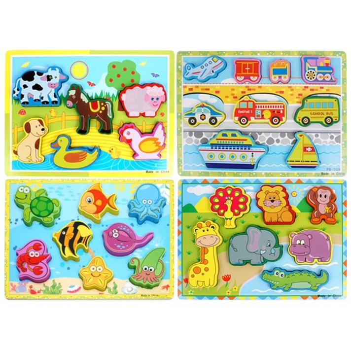 우드벨 입체퍼즐 가축 + 동물 + 바다 + 교통 4종세트, 1세트 