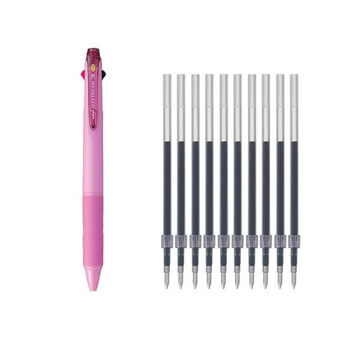 제트스트림 3색볼펜 0.38mm + 리필심 블랙 10p, 베이비핑크, 1세트
