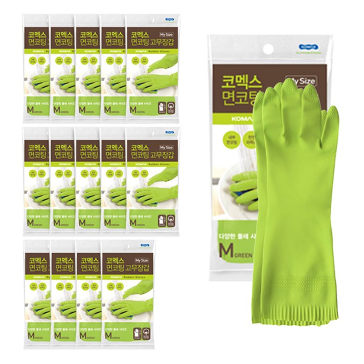 코멕스 면코팅 고무장갑 M, 그린, 15개