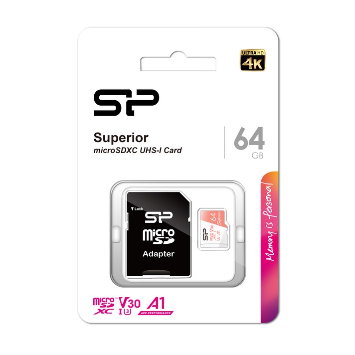 실리콘파워 micro SDXC Class10 Superior UHS-I 4K U3 A1 V30, 64GB