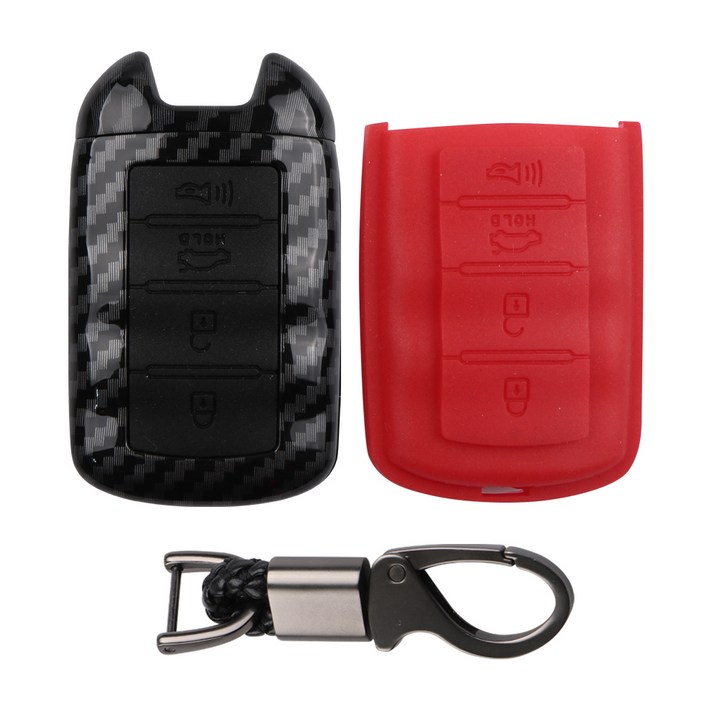 카템 카본 키케이스+실리콘 키케이스 2종+키링+드라이버 세트, 블랙+레드, K03