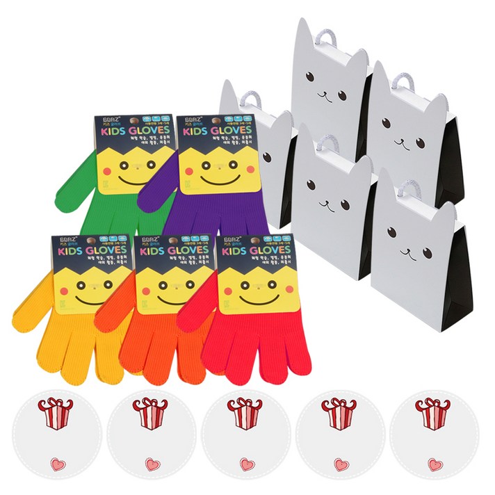 킨더맘 체험학습용 키즈글러브 5~7세용 어린이집 생일선물 5세트, 글러브(랜덤발송), 상자(초코)