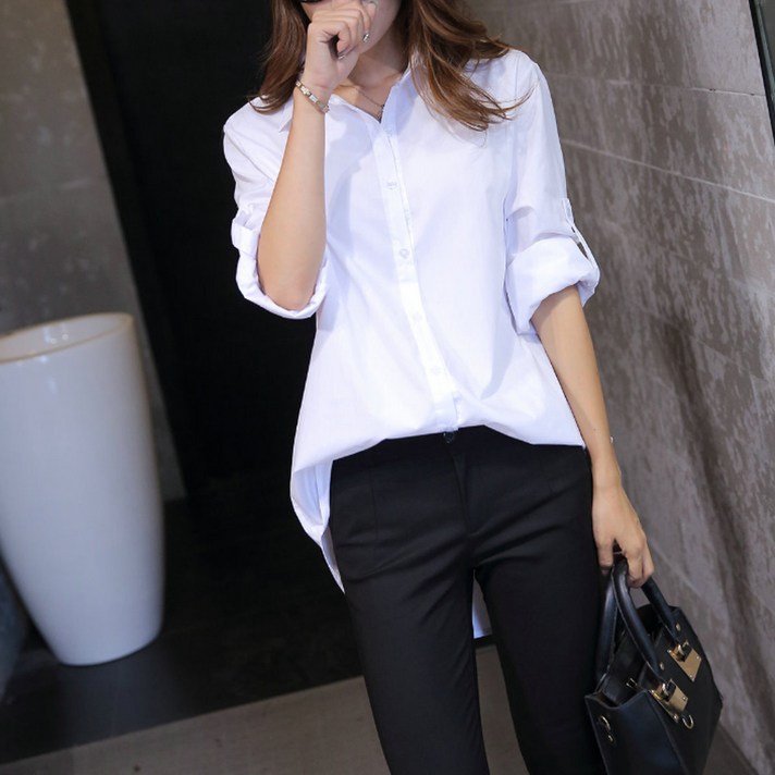 수맘 여성용 굿모닝 빅사이즈 롱 무지 셔츠