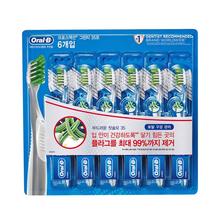 오랄비 크로스액션 컴플리트7 그린티 칫솔, 6개입, 1개