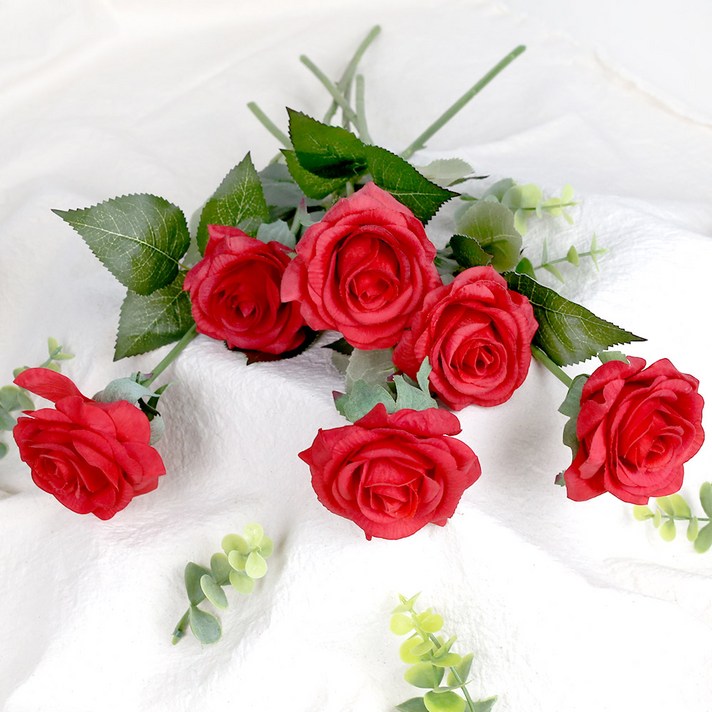 리드홈 조화 장미 꽃 6송이, 레드
