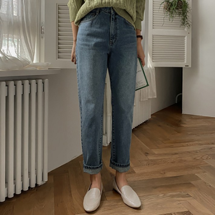 여성용 세미 배기핏 데님 팬츠