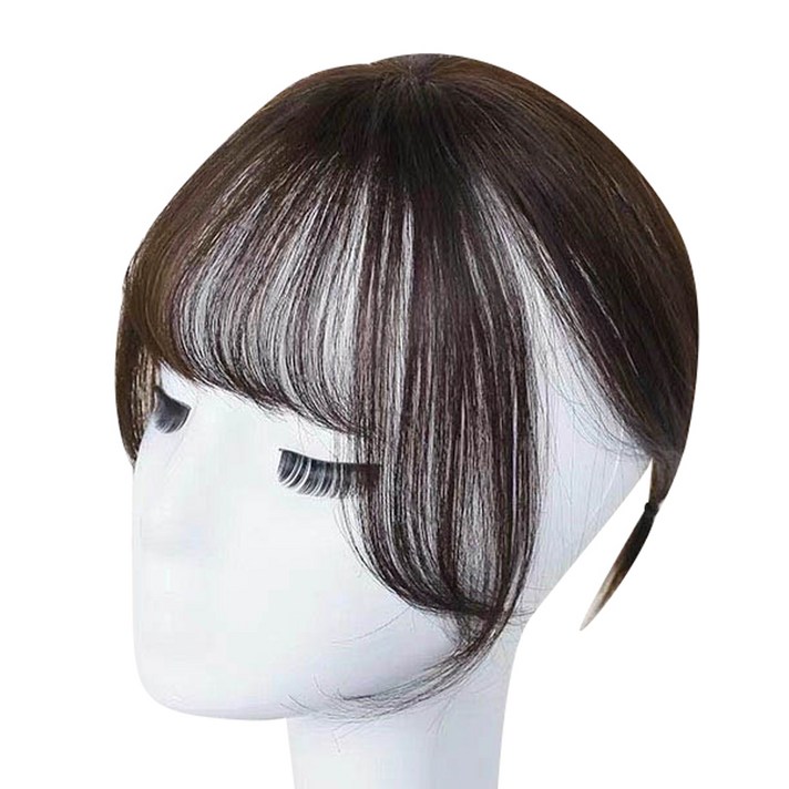 여성용 인모 정수리 앞머리 일체형 가발 90% A타입, 1개, 다크브라운