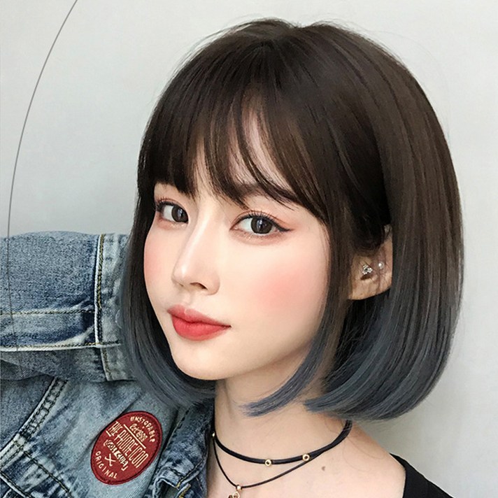 이유니 옴브레 뱅 헤어 단발 통가발 30cm + 가발망 + 거치대 세트 D3103, 헤이즈블루, 1세트