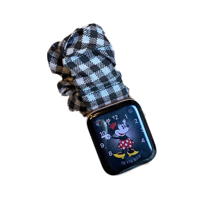 애프리 Afree 애플워치 7 3 se 스크런치 곱창밴드 스트랩 네모체크 블랙 38mm/40mm/41mm