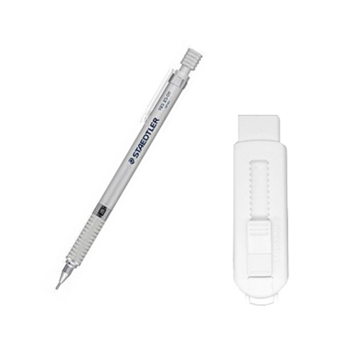 스테들러 메탈 제도샤프 실버 바디 925-25 + 슬라이딩 지우개 화이트 세트, 1세트, 0.9mm