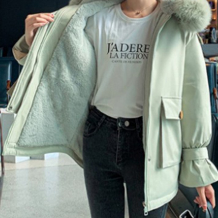 포근 털안감 후드 겨울 하프 사파리 자켓 00227