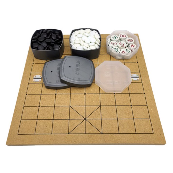  인효바둑 접이식 바둑판 15mm + 바둑알 + 장기알, 화이트, 블랙, 나무색 