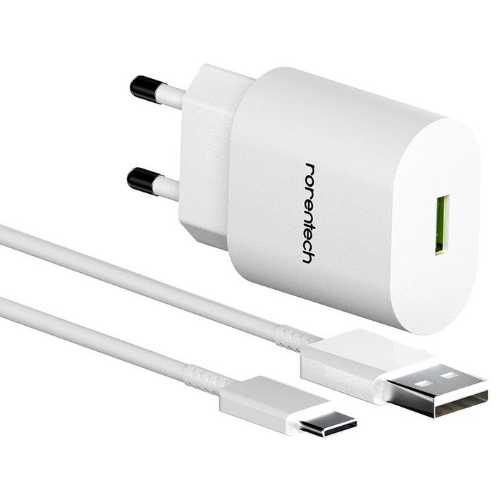 로랜텍 18W 고속충전기  USB C타입 케이블 2.4m 세트, 1세트, 화이트