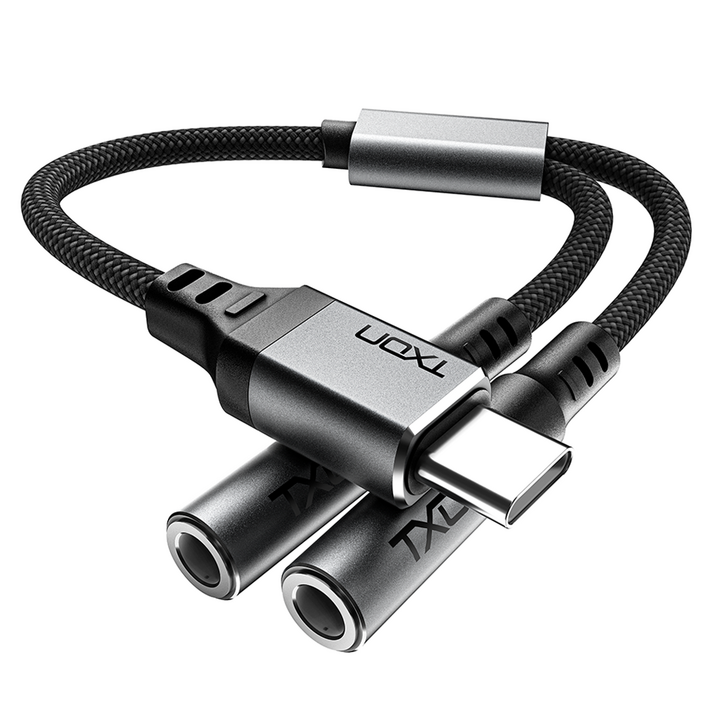 티엑스온 usb C타입3.5 이어폰 젠더 듀얼, 1개, 그레이  블랙, 0.28m