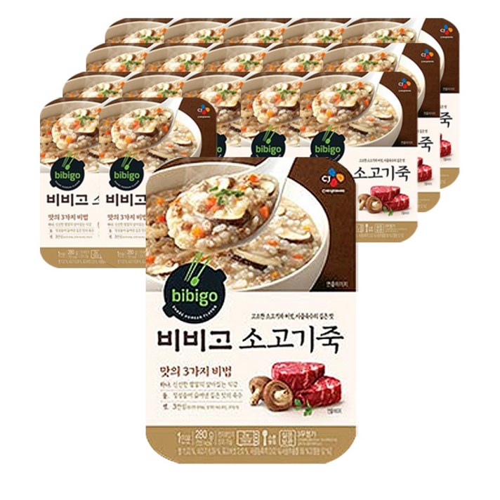 비비고 소고기죽 용기, 280g, 18개