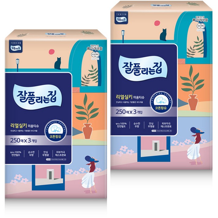  잘풀리는집 리얼실키 천연펄프 미용티슈 250매, 250개입, 6개 