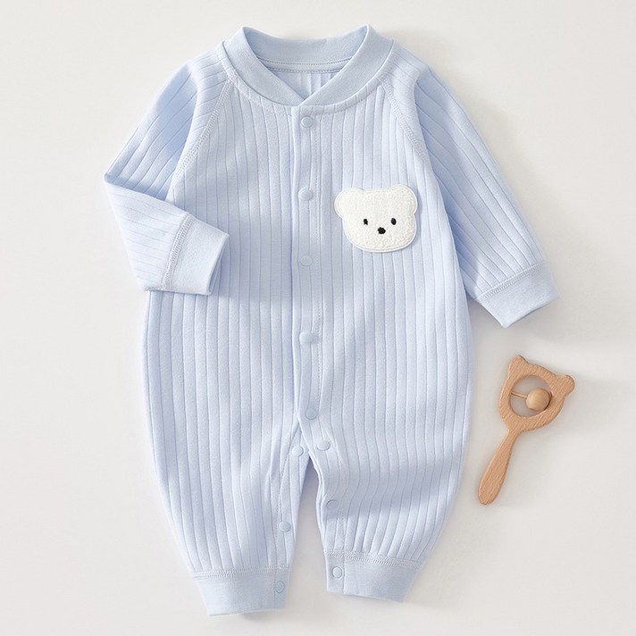 베베니즈 신생아용 왕곰돌이패치 골지 순면 우주복